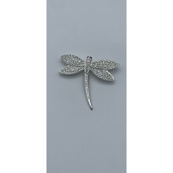 Dragonfly Brooch Lapel Pin Red Rhinestone Eyes Sparkly Rhinestone Body - Picture 3 of 5